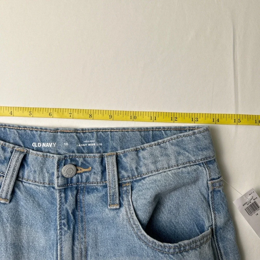 Old Navy Kids Baggy Wide Leg Jean Light Wash 16 High Rise Distressed Raw Hem NEW